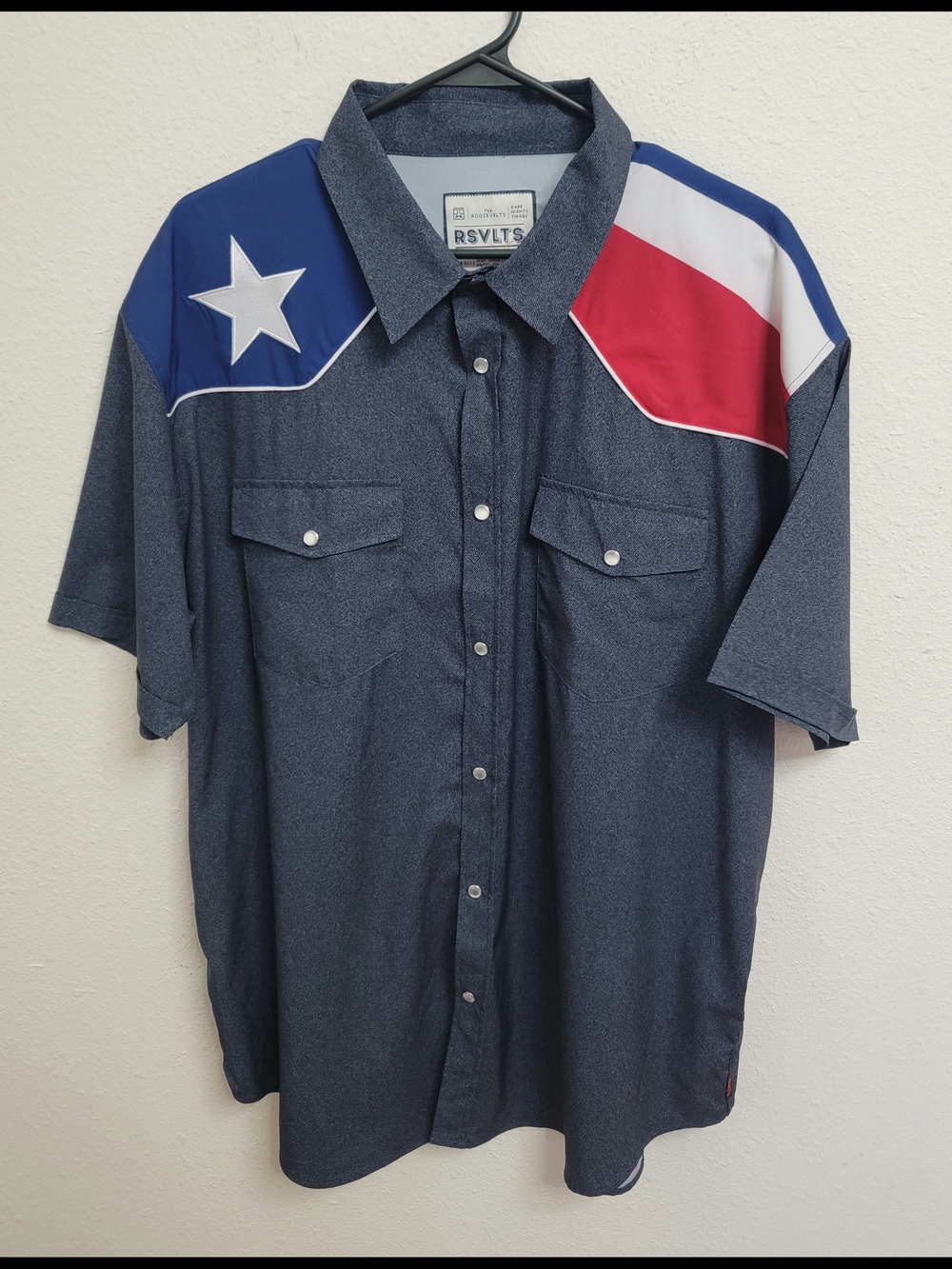 RSVLTS Stars at Night USA Roper Blue Short Sleeve Pearl Snap Shirt Men's 2XL